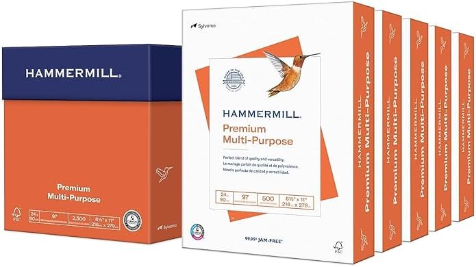 Hammermill Printer Paper, Premium Multipurpose Paper 24 lb, 8.5 x 11-5 Ream (2,500 Sheets) - 97 Bright, Made in the USA, 105810C - Product Image