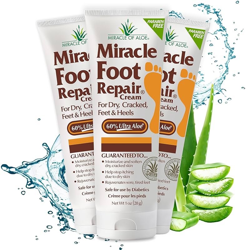 Miracle Foot Repair Cream, (1 oz / 3 Pack) Repairs Dry Cracked Heels and Feet, 60% Pure UltraAloe Moisturizes, Softens, and Repairs - Product Image