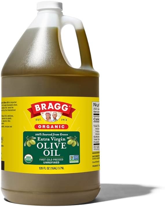 Bragg Organic Extra Virgin Olive Oil – Made with Greek Koroneiki Olives – Cold Pressed EVOO for Marinades & Vinaigrettes – USDA Certified, Non-GMO, Kosher (128 fluid Ounce) - Product Image