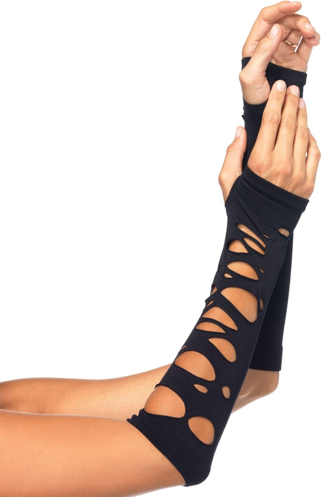 Leg Avenue Womens Distressed Glove Arm Warmers Costume Accessory, Black Distressed, O/S - Product Image
