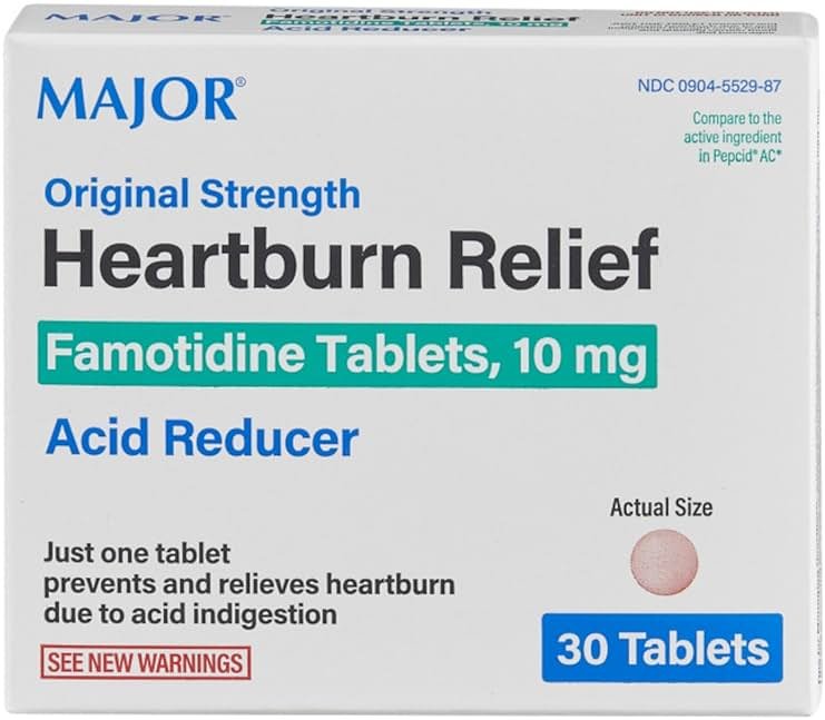 MAJOR Original Strength Heartburn Relief - Famotidine Tablets, 10 mg - Acid Reducer - 30 Tablets - Product Image