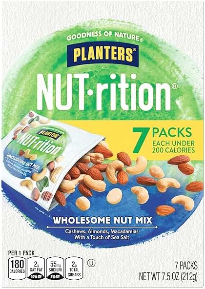 PLANTERS NUT-rition Wholesome Nut Mix, 7.5 oz Box (Contains 7 Individual Pouches) - Cashews, Almonds and Macadamias Snack Mix - No Artificial Flavors, No Artificial Colors, No Preservatives - Kosher - Product Image