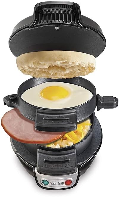 Hamilton Beach Breakfast Sandwich Maker with Egg Cooker Ring, Customize Ingredients, Perfect for English Muffins, Croissants, Mini Waffles, Perfect White Elephant Gifts, Black (25477) - Product Image