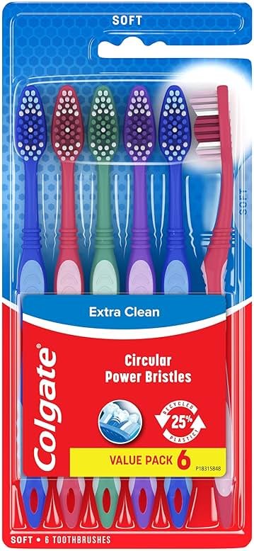 Colgate Extra Clean Toothbrush, Soft Toothbrush for Adults, 6 Count (Pack of 1) - Product Image