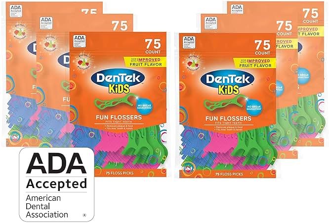 DenTek Fun Flossers – Kids Floss Picks with Wild Fruit Flavor, 75 Count, Pack of 6 - Product Image