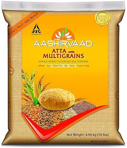 ITC Aashirvaad Whole Wheat flour with MULTIGRAINS, 10lb., 4.54kg. EXPORT PACK - Product Image