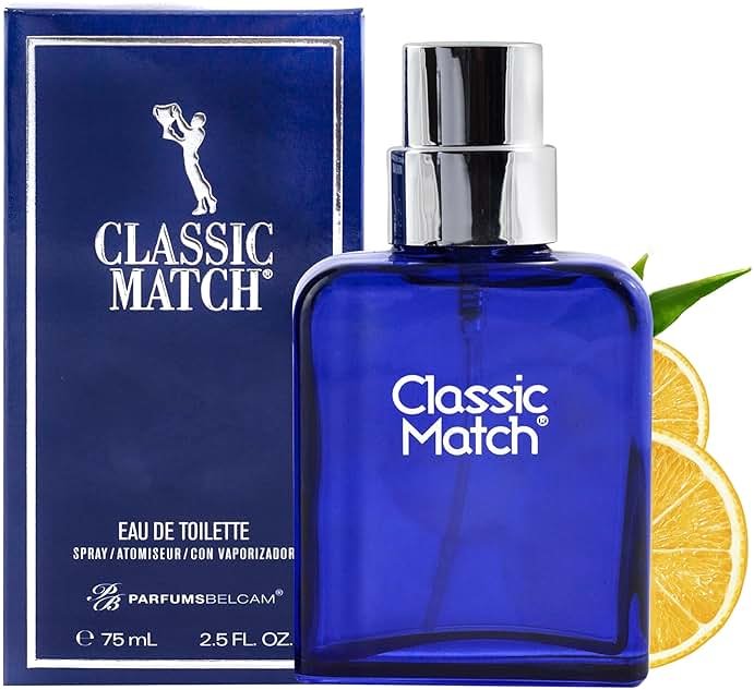 PB ParfumsBelcam Blue Classic Match Eau de Toilette Spray for Men – Modern Citrus Fougere Fragrance, Notes of Melon, Moss and Patchouli, Cologne Alternative, Signature Fragrance – 2.54 Fl Oz - Product Image
