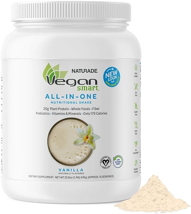 Vegansmart Naturade All-in-One Plant-Based Shake – Low Sugar Nutrition with Protein, Fiber, Vitamins & Minerals, Supports Balanced Energy & Wellness, Vanilla, Vegan - 22.75 oz - Product Image