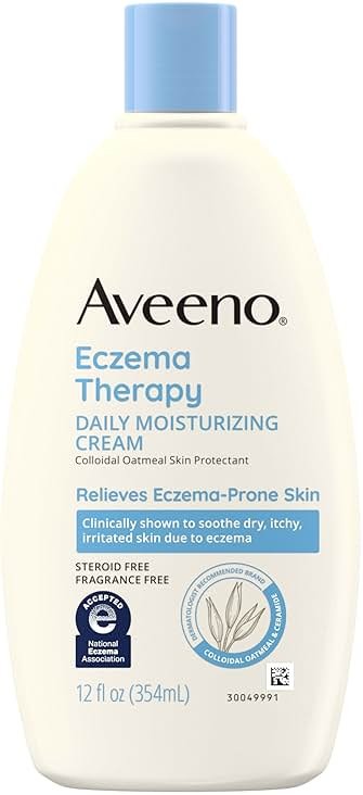 Aveeno Eczema Therapy Daily Moisturizing Body Cream for Sensitive Skin, Soothing Eczema Cream for Dry & Itchy Skin Relief, Colloidal Oatmeal & Ceramide, Steroid- & Fragrance-Free, 12 Oz - Product Image