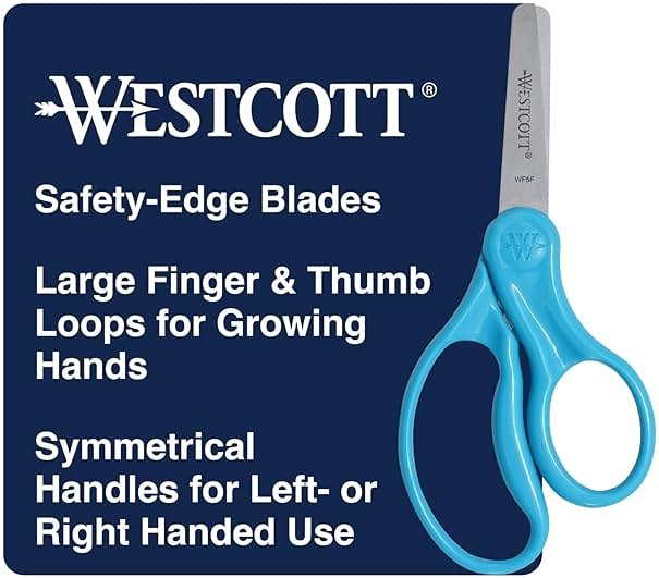 Westcott 15968 Right- and Left-Handed Scissors, Classic Kids' Scissors, Back to School, Classroom Supplies, Ages 4-8, 5-Inch Blunt Tip, Neon Blue - Product Image