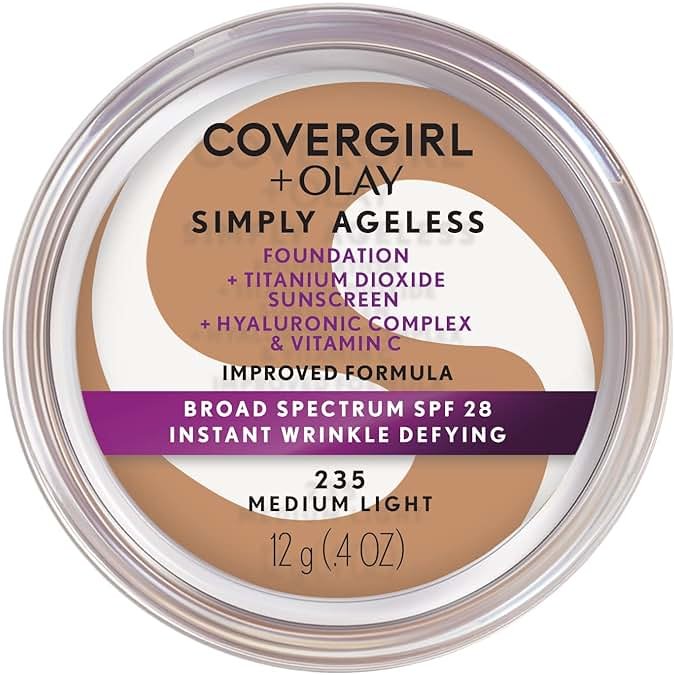 COVERGIRL Simply Ageless Instant Wrinkle Defying Foundation, SPF 28, Hyaluronic Complex & Vitamin C - 235 Medium Light, Pack of 1 - Product Image