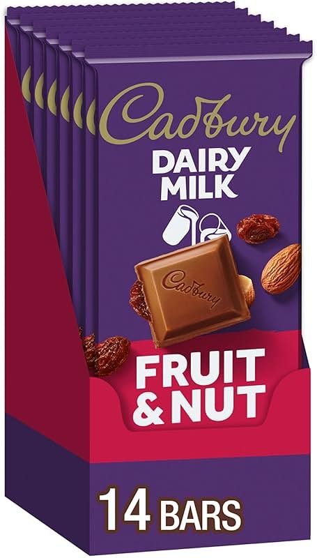 CADBURY DAIRY MILK Fruit & Nut Milk Chocolate Candy Bars, 3.5 oz (14 Count) - Product Image