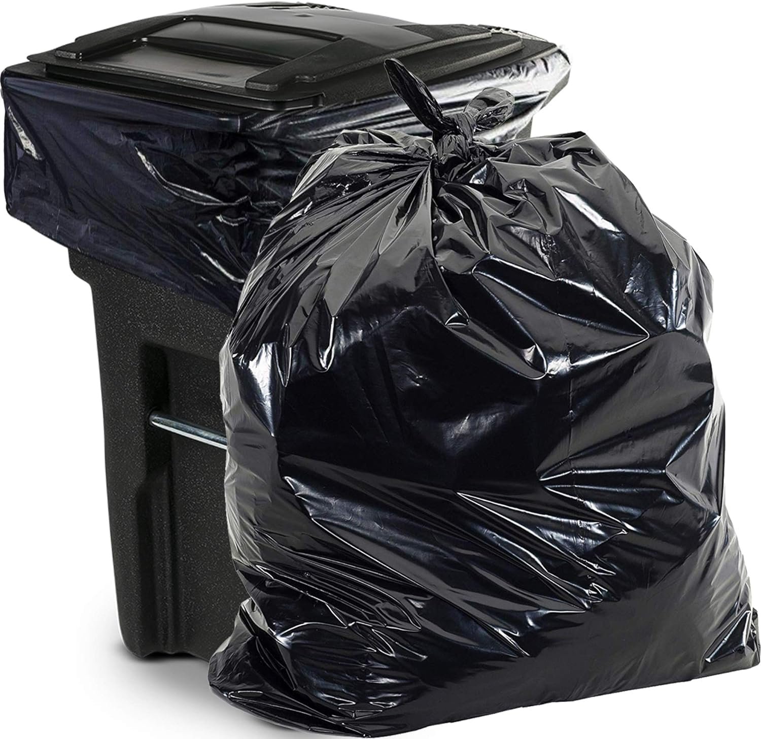 Aluf Plastics 65 Gal Black Heavy Duty Garbage Bags 1.5 Mil - 50"x 48" - Pack of 50 - For Contractor, Outdoor, Construction, & Storage - Product Image