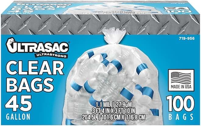 Ultrasac - Recycling Bag, 45 Gallon, 1.1 Mil, 40"x46", Clear, 100 Count w/Ties - Product Image
