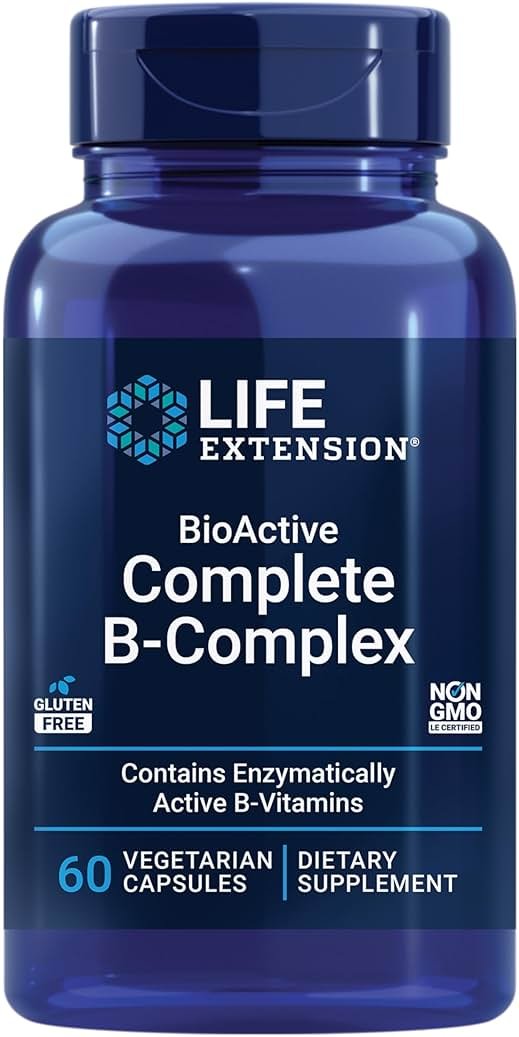 Life Extension BioActive Complete B-Complex, Heart, Brain and Nerve Support, Healthy Energy, Metabolism, Complete B Complex, 60 Vegetarian Capsules - Product Image