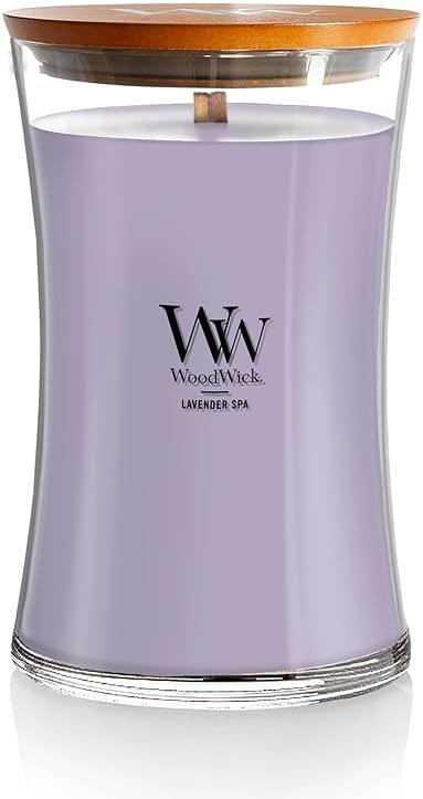 WoodWick Lavender Spa Gifts for Women and Men, 21.5 oz Large Hourglass Candle with Crackling Wick - Product Image