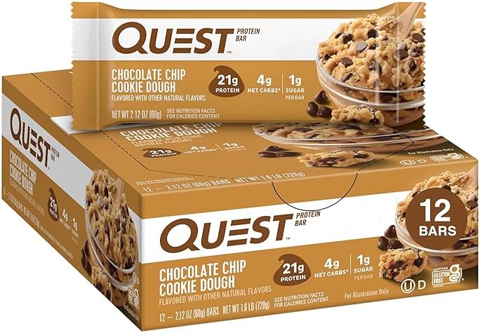 Quest Nutrition Chocolate Chip Cookie Dough Protein Bars, High Protein, Low Carb, Gluten Free, Keto Friendly, 12 Count - Product Image
