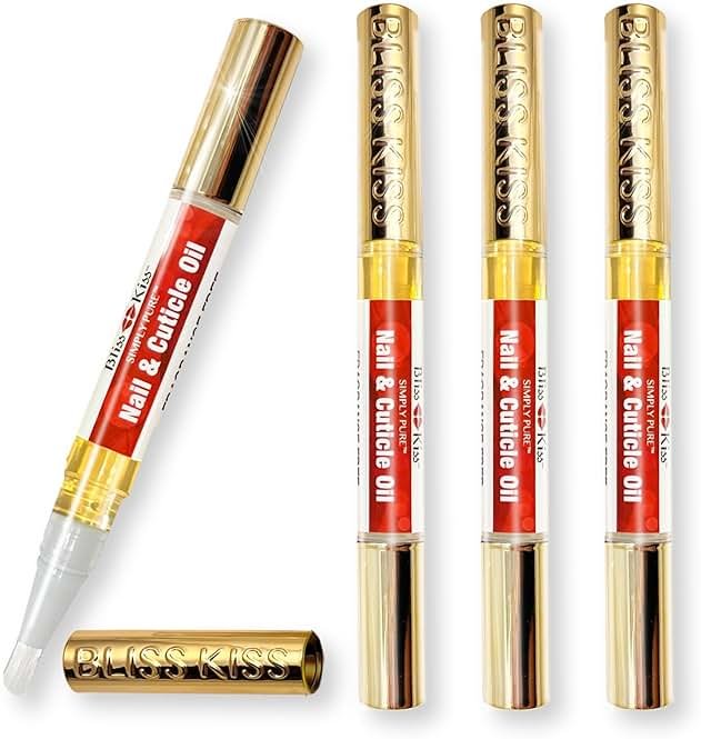 Bliss Kiss | Fragrance Free 4 Nail Oil Cuticle Pens w/Vitamin E & Jojoba⏤Nail Strengthener Nail Growth and Strengthening Serum for Brittle, Peeling, Breaking, Thin nails - Product Image