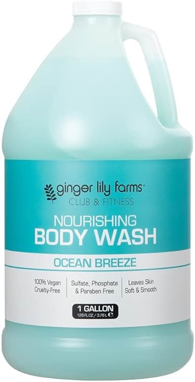 Ginger Lily Farms Club & Fitness Nourishing Body Wash, 100% Vegan & Cruelty-Free, Bath & Shower Gel for Men and Women, Ocean Breeze Scent, 1 Gallon (128 fl. oz.) Refill - Product Image