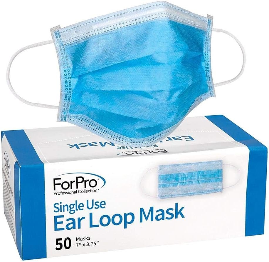 ForPro Professional Collection Single Use Ear Loop Mask, 3-Ply Disposable Non-Woven Face Mask, Latex-Free, Fiberglass-Free, Protects Against Pollen, Dust, 50-Count - Product Image