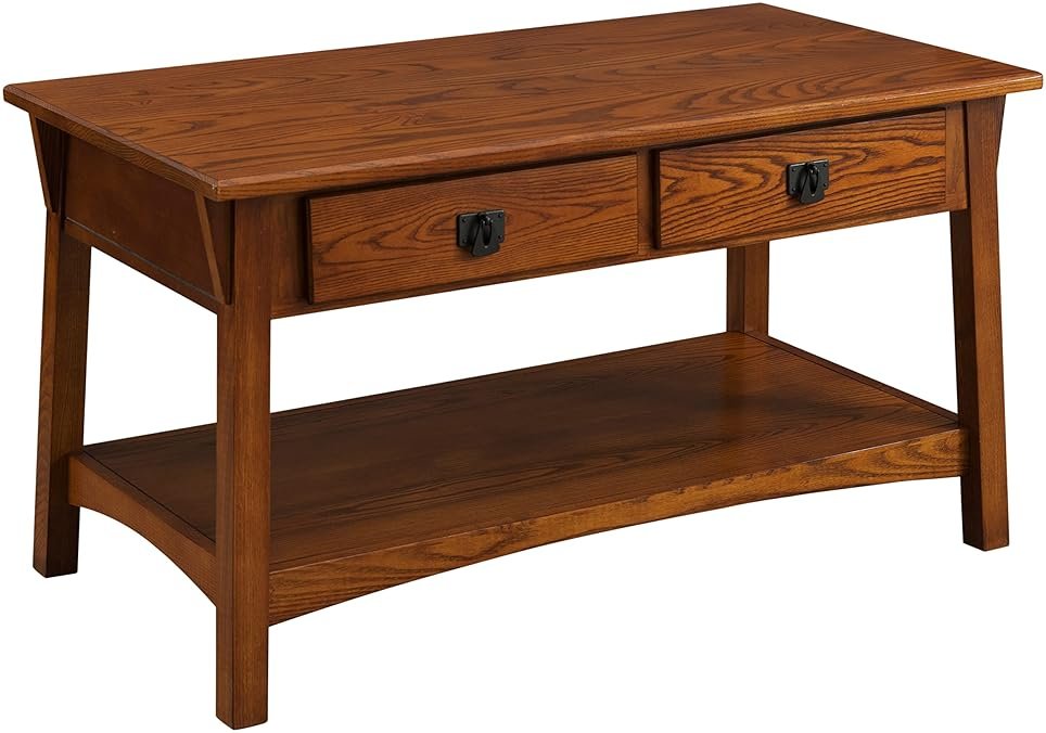 Leick Home 10055-RS Mission Coffee Table for Living Room, Two Drawers and Shelf, Made with Solid Wood, Russet Finish - Product Image