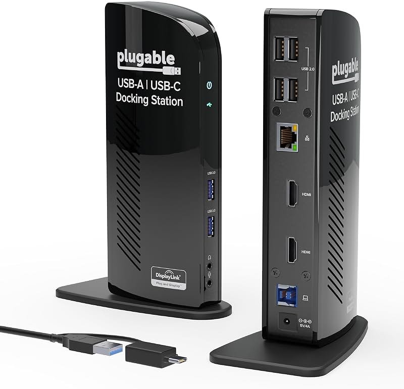 Plugable Universal Laptop Docking Station Dual HDMI Monitor for Windows and Mac (Driver Required), USB 3.0 or USB-C, 2X HDMI, Gigabit Ethernet, Audio, 6 USB Ports (UD-3900) - Product Image