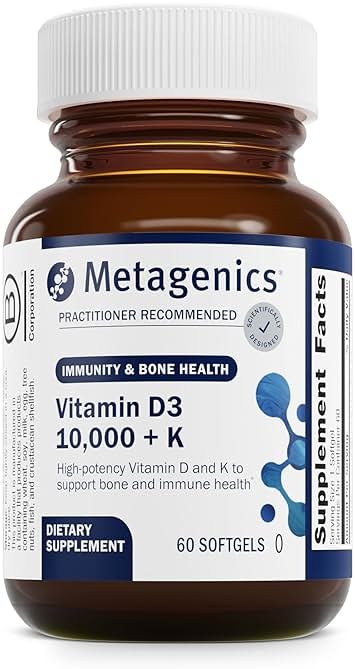 Metagenics Vitamin D3 and Vitamin K2 10,000 IU with MK-7- Vitamin D3 with K2 for Immune Support, Bone & Heart Health-Non-GMO, Gluten-Free-60 Softgels - Product Image