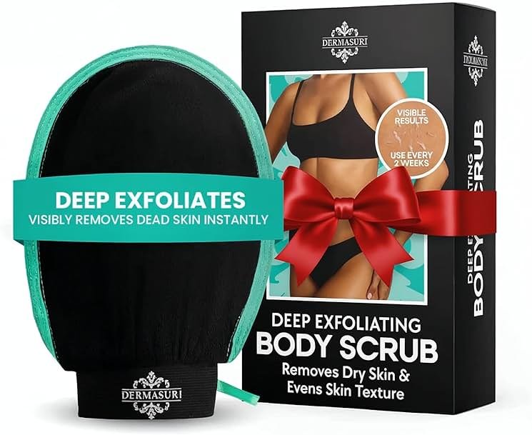 Dermasuri - Deep Exfoliating Glove - Korean Exfoliating Mitt & Body Scrubber - Keratosis Pilaris Treatment Scrub - Self Tanner Mitt & Ingrown Hair Exfoliator - Shower Gloves for Women & Men - (1 Pack) - Product Image