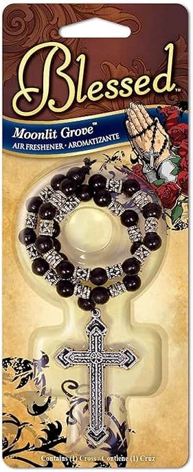 Blessed Rosary with Metal Cross Car Air Freshener, Moonlight Groove Scent - Product Image