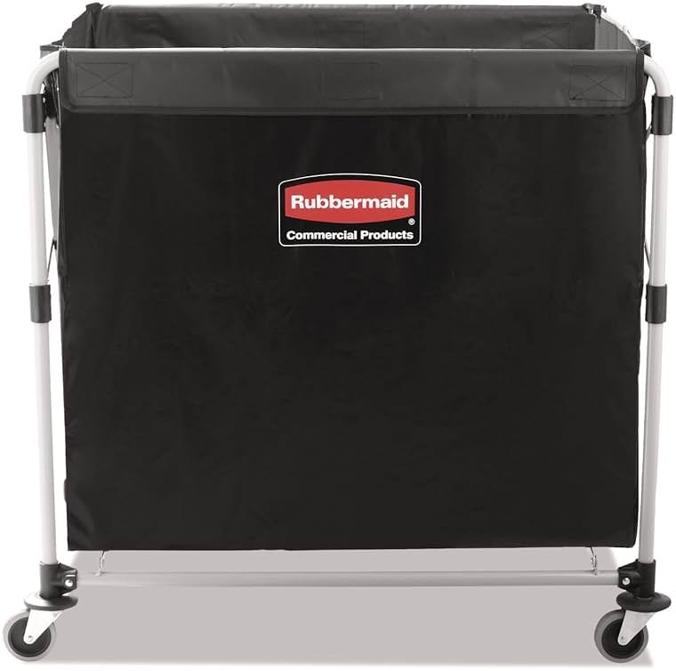 Rubbermaid Commercial Products, Collapsible X Cart, Black, Steel 8 Bushel Bin, Commercial Laundry Cart with Wheels for Hotel/Nursing Home/Home/College Easily Move Laundry/Supplies/Groceries - Product Image