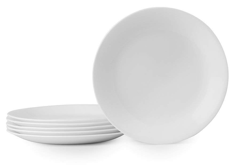 Corelle Vitrelle 6-Piece Salad Plates Set Triple Layer Glass and Chip Resistant, 8-1/2-Inch Lightweight Round Plates, Winter Frost White - Product Image