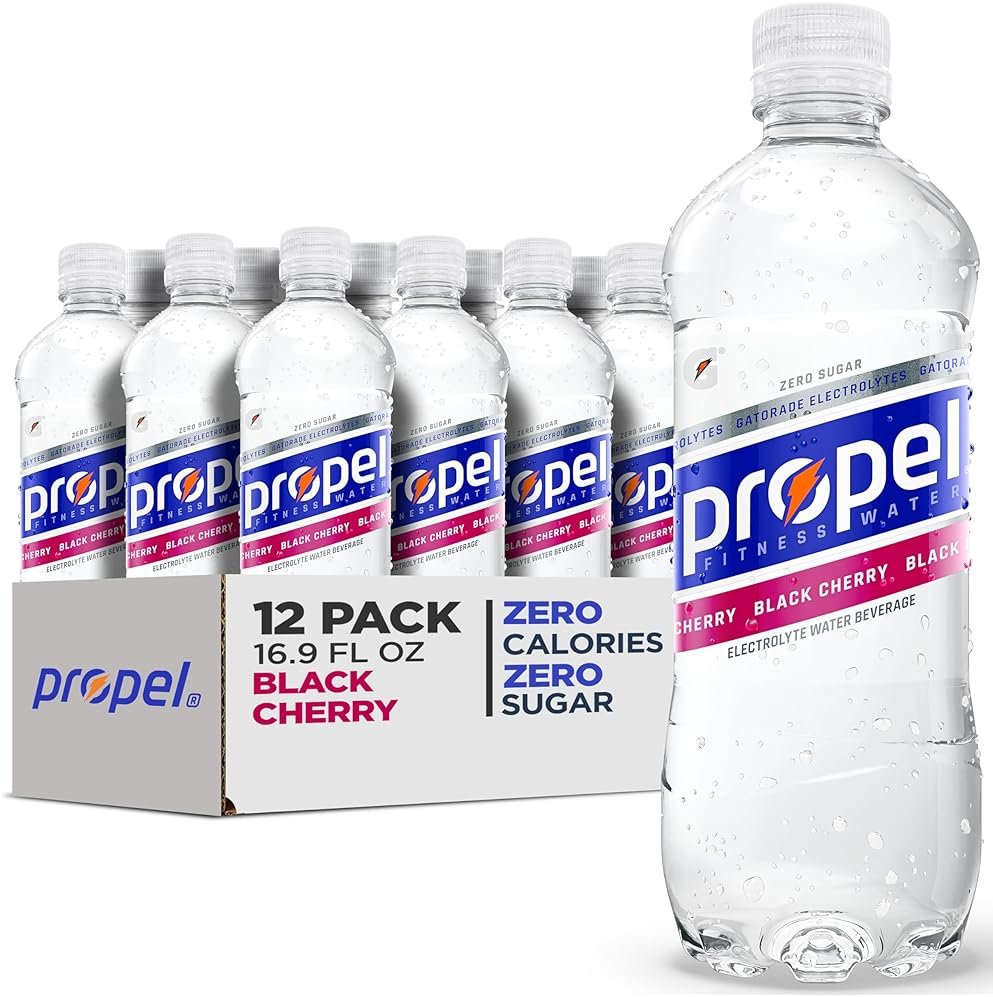 Propel, Black Cherry, Zero Calorie Sports Drinking Water with Electrolytes and Vitamins C&E, 16.9 Fl Oz (12 Count) - Product Image