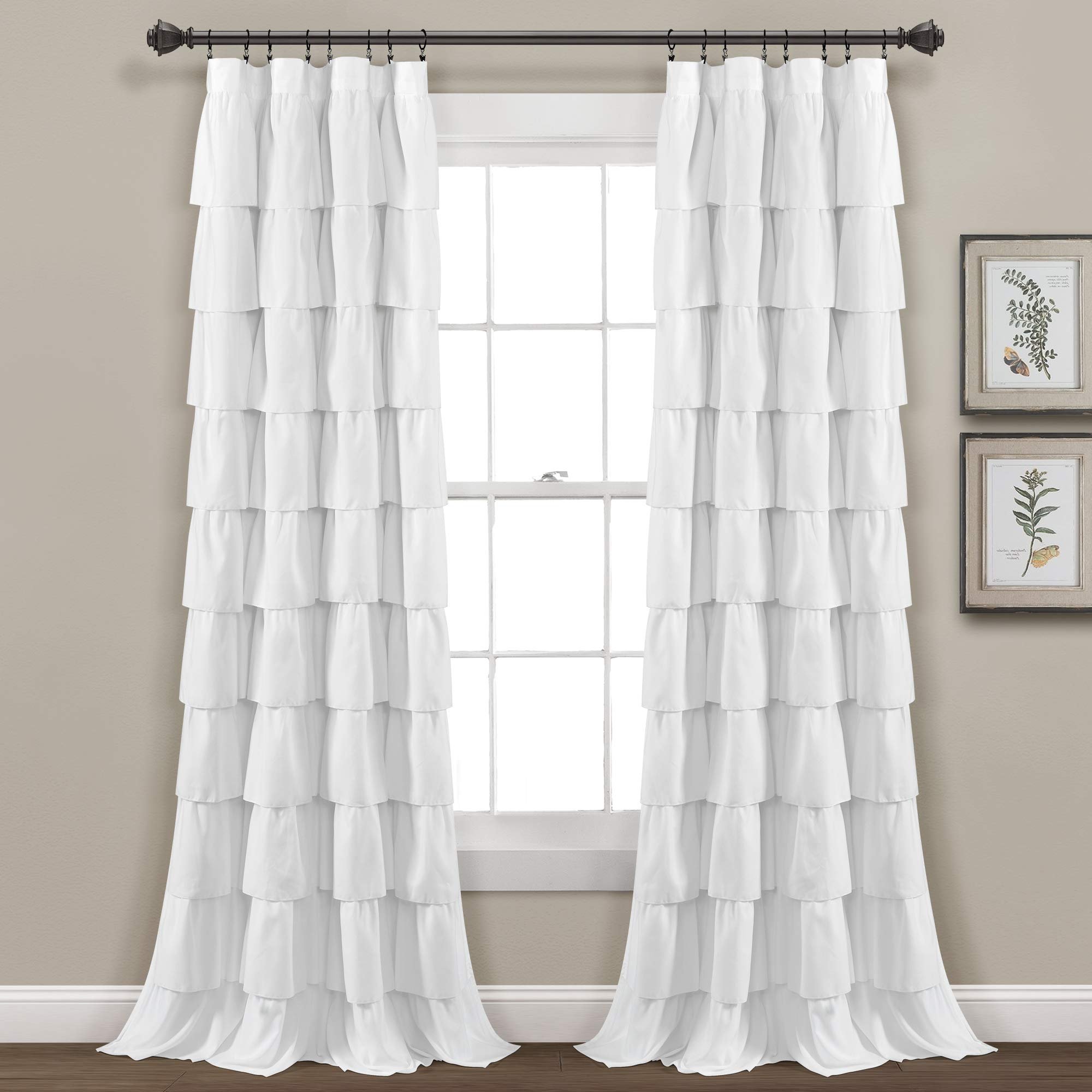 Lush Decor Ruffle Window Curtain - Vintage Chic Farmhouse Style Panel for Living, Dining Room, Bedroom (Single), 50”W x 84"L, White - Product Image
