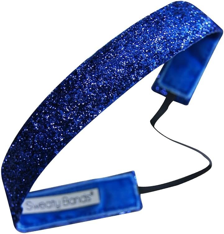 Sweaty Bands Womens Girls Headband - Non-Slip Velvet-Lined Sparkly Hairband - Viva Diva Royal Blue 1-Inch - Product Image