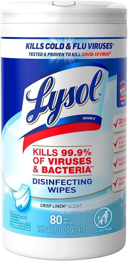 LYSOL Disinfecting Wipes, All Purpose Cleaner, Multi-Surface Antibacterial Cleaning Wipes, Household Cleaning Supplies, Dorm Essentials, Crisp Linen Scent, 80 ct. - Product Image