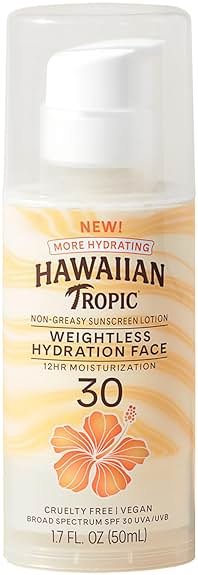 Hawaiian Tropic Weightless Hydration Lotion Sunscreen for Face SPF 30, 1.7oz | Travel Size Sunscreen Lotion, Beach Essentials, Sun Protection, Travel Sunblock Face, Summer Essentials, 1.7 fl oz - Product Image