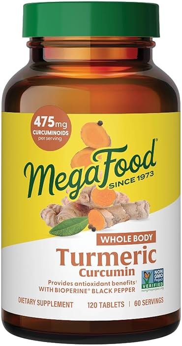 MegaFood Whole Body Turmeric Curcumin Supplement - Turmeric Supplement With Black Pepper & Vitamin C - 475 mg Curcuminoids Per Serving - Antioxidant & Immune Support - Vegan - 120 Tablets, 60 Servings - Product Image