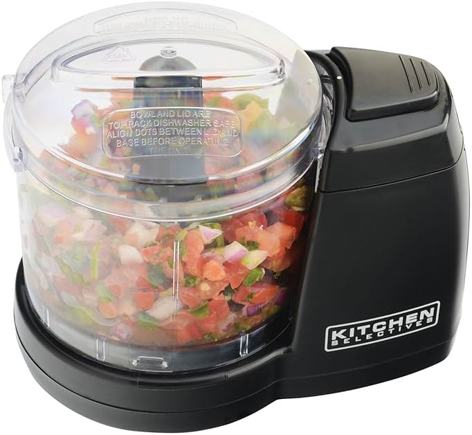 Kitchen Selectives Mini Chopper by Select Brands - Mini Electric Food Chopper for Kitchen Appliances - Features Dishwasher-Safe Parts - Chops, Minces & Dices - 1-1/2 Cups, Black - Product Image