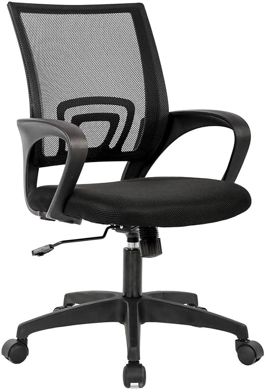 BestOffice | Ergonomic Office Chair | Mid-Back Swivel Desk Chair | Breathable Backrest & Lumbar Support | Adjustable Height | Sponge Seat | Rolling Wheels | Black | for Adults & Women - Product Image