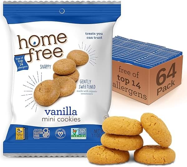 Homefree Mini Vanilla Cookies, Gluten Free, Nut Free, Vegan, Individually Wrapped Packs, School Safe and Allergy Friendly Snack, 1.1 oz. (Pack of 64) - Product Image