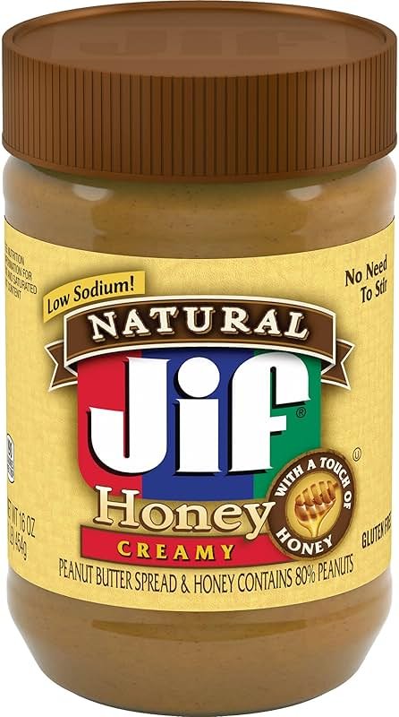 Jif Natural Creamy Peanut Butter Spread and Honey – Contains 80% Peanuts, 16 Ounces - Product Image
