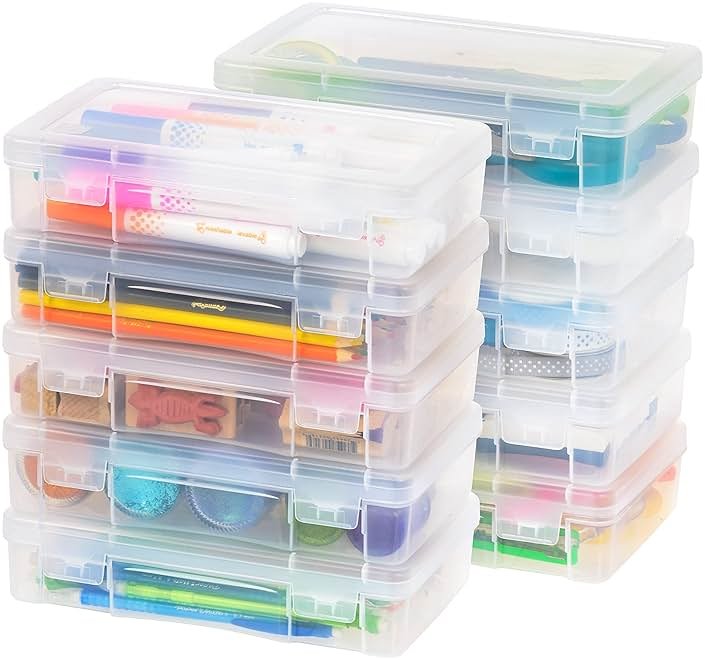 IRIS USA Clear Storage Cases, 10-Pack, |Made in USA|, Plastic Bead Organizing Containers with Snap Lid for Arts, Crafts, Ephemera, Stickers, & Dance Cheer, Clear - Medium - Product Image