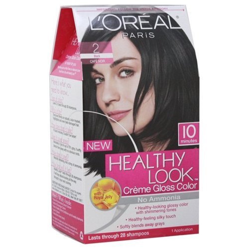 Loreal Healthy Look Hair Dye, Creme Gloss Color, Black 2, 1 ct (Pack of 3) - Product Image