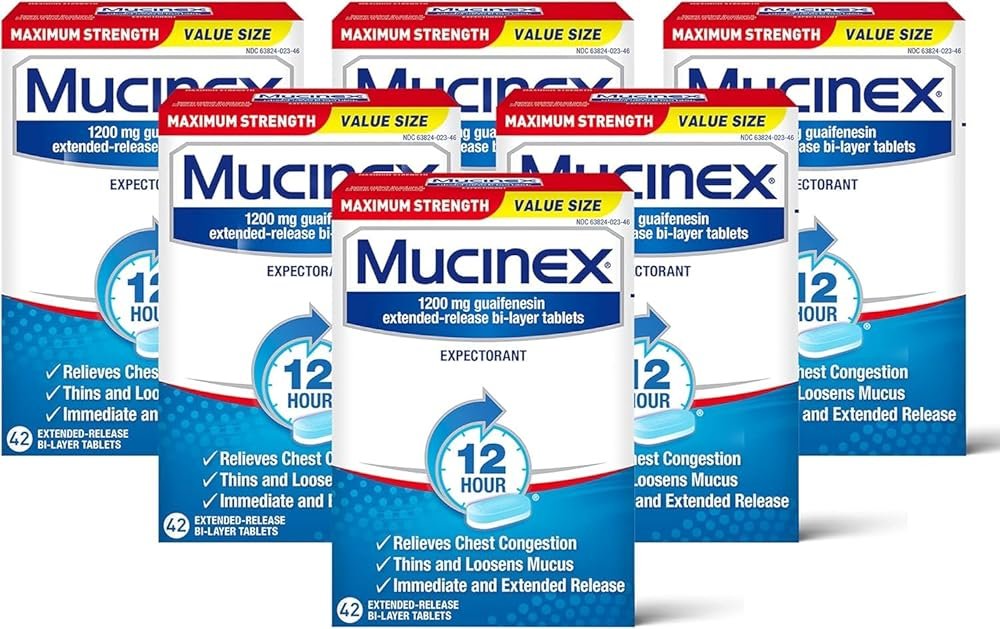 Mucinex Maximum Strength 12-Hour Chest Congestion Expectorant Tablets, 42 ct (Pack of 6) - Product Image