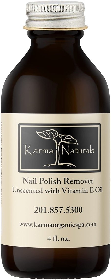 Karma Organic Natural Nail Polish Remover Unscented with Vitamin E Oil - Non Toxic, Vegan, Cruelty Free, Acetone free – Nails Strengthener for Fingernails – 4 fl. Oz. - Product Image