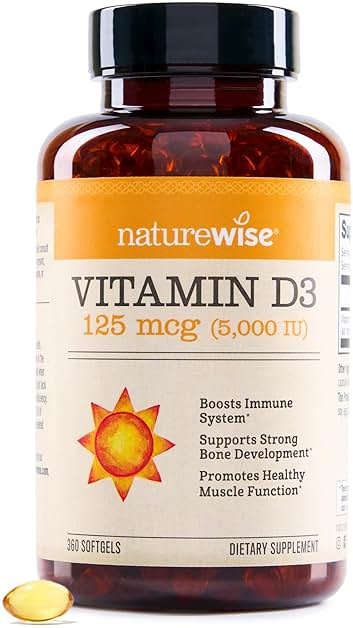 NatureWise Vitamin D3 5000iu (125 mcg) 1 Year Supply for Immune Support, Healthy Muscle Function, and Bone Health, Gluten Free in Organic Extra Virgin Olive Oil, (Mini Softgel), 360 Count - Product Image