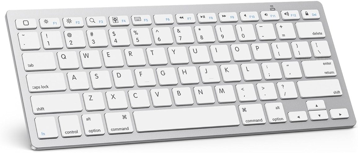 OMOTON Ultra-Slim Bluetooth Keyboard for iPad 11th/10th/9th/8th/7th, iPad Pro/Air/Mini and iPhone Series, Wireless iOS Keyboard with 12 Multimedia Keys for Office, Home, Travel, School, White - Product Image