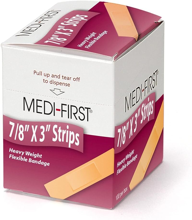 Medique Products 61433 Extra Heavy Weight Latex Free Flexible Woven Strip Bandages, 7/8-Inch By 3-Inch, 100 Per Box - Product Image