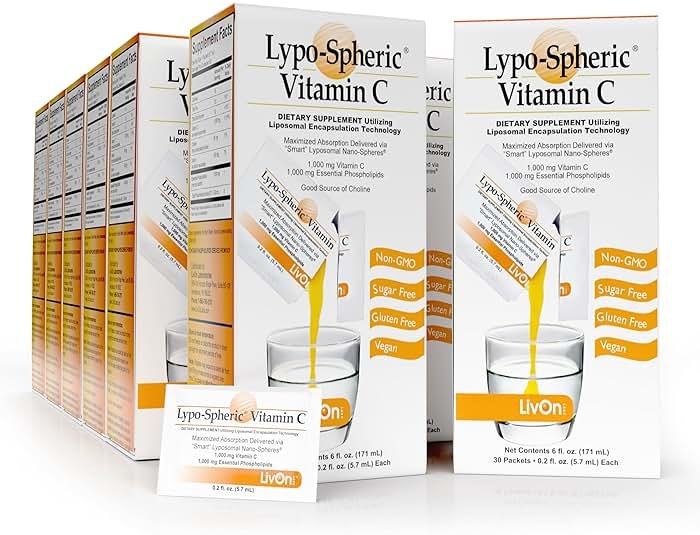LivOn Laboratories - Lypo–Spheric Vitamin C – 1,000 mg Vitamin C & 1,000 mg Essential Phospholipids Per Packet – Liposome Encapsulated for Improved Absorption – Non–GMO - 12 Pack (360 Count) - Product Image
