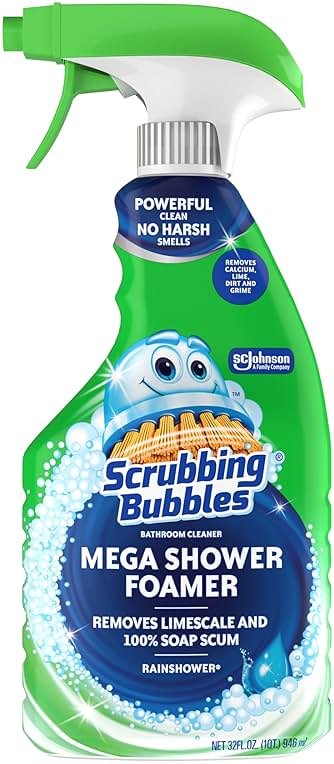 Scrubbing Bubbles Mega Bathroom and Shower Cleaner Spray, Foaming Action Removes Limescale and Soap Scum, Rainshower Scent, 32oz - Product Image